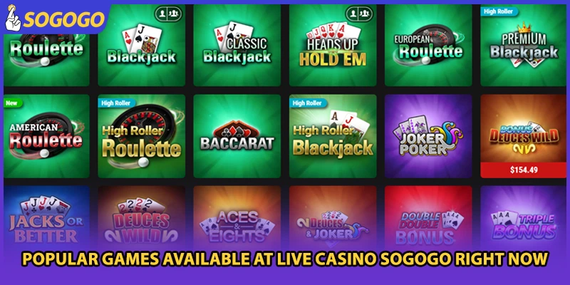 Popular games available at live casino Sogogo right now