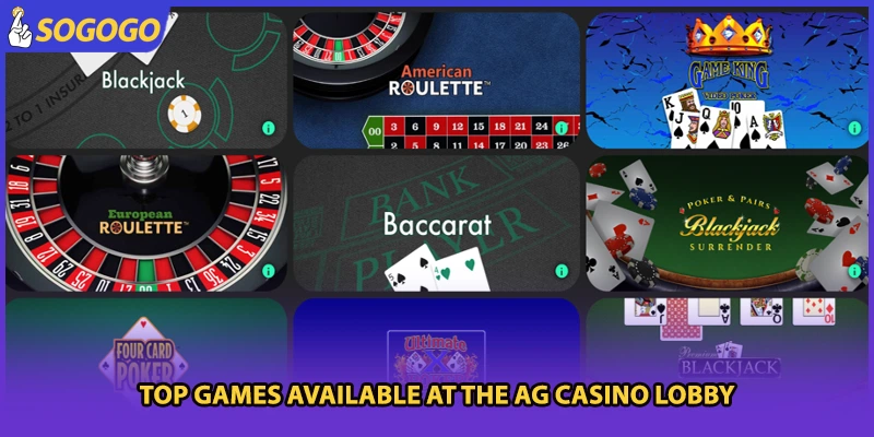 Top games available at the AG Casino lobby